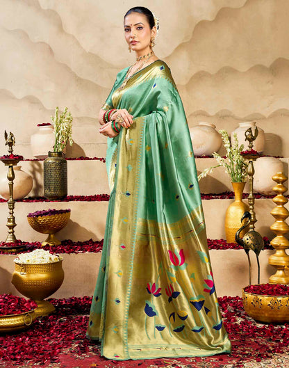 Mint Green Silk Woven Paithani Saree
