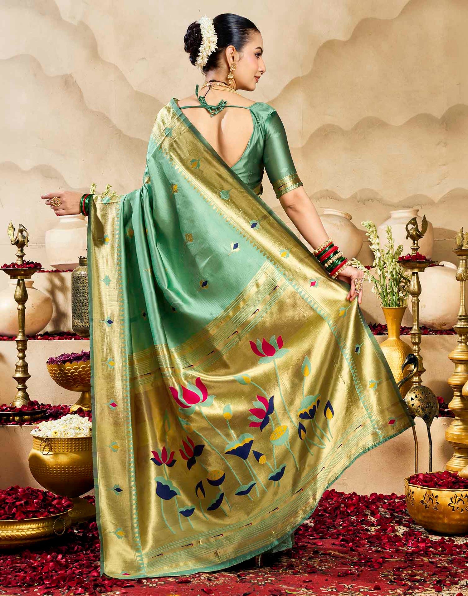 Mint Green Silk Woven Paithani Saree