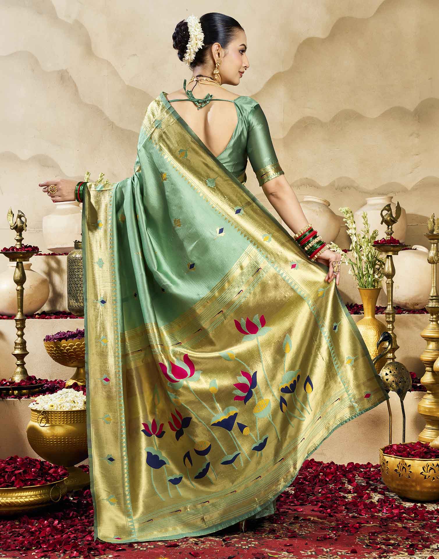 Mint Green Silk Woven Paithani Saree