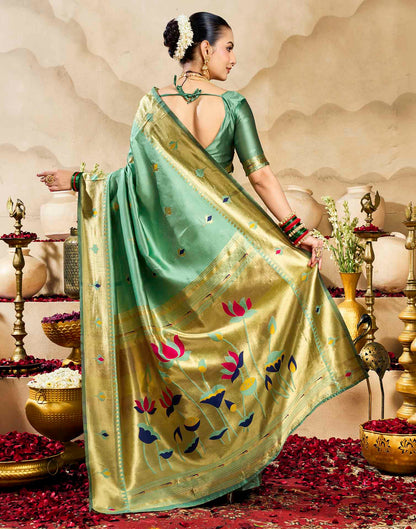 Mint Green Silk Woven Paithani Saree