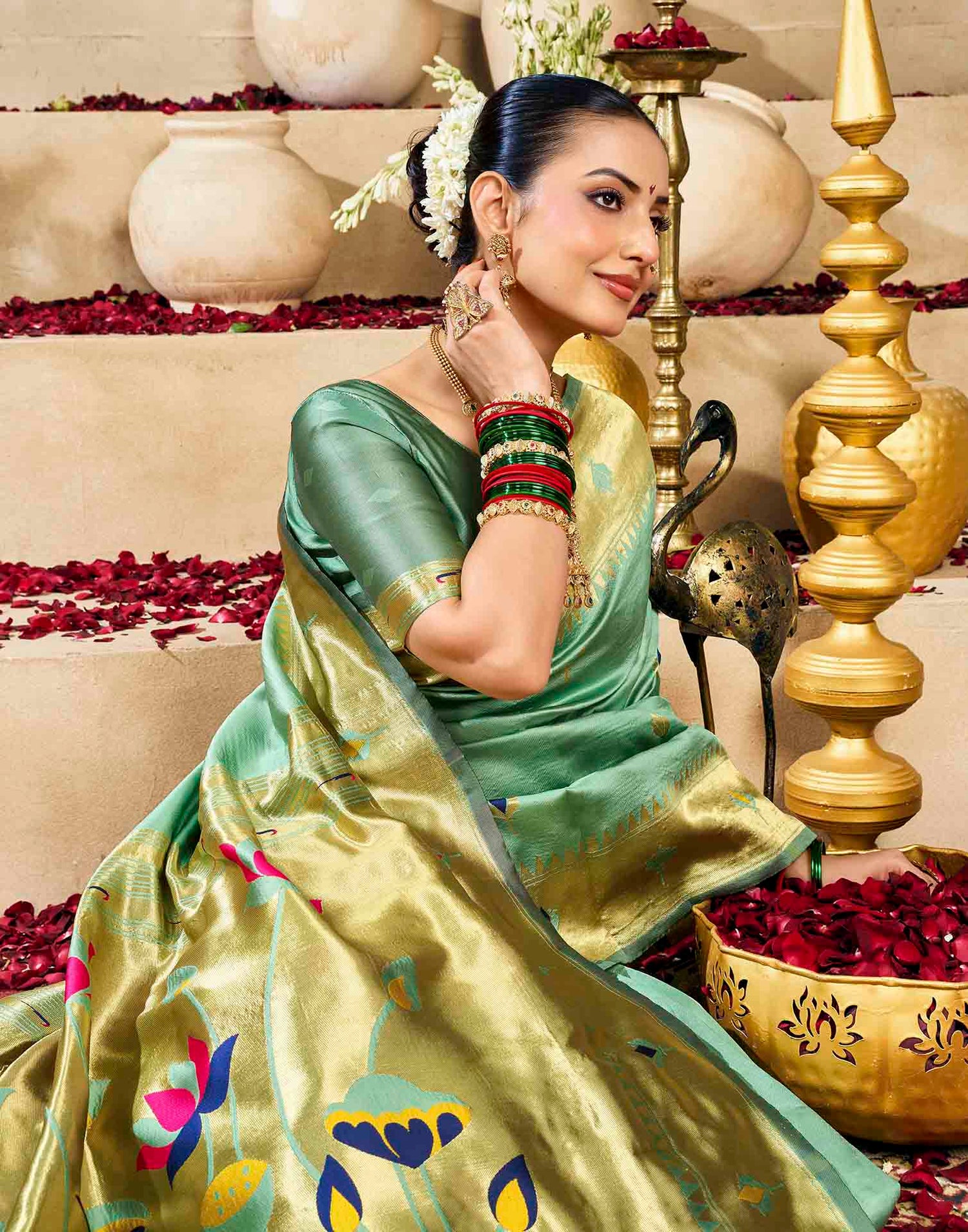 Mint Green Silk Woven Paithani Saree