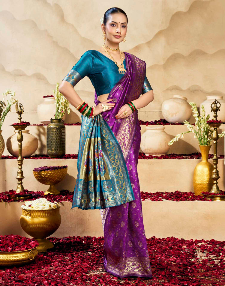 Purple Silk Woven Paithani Saree