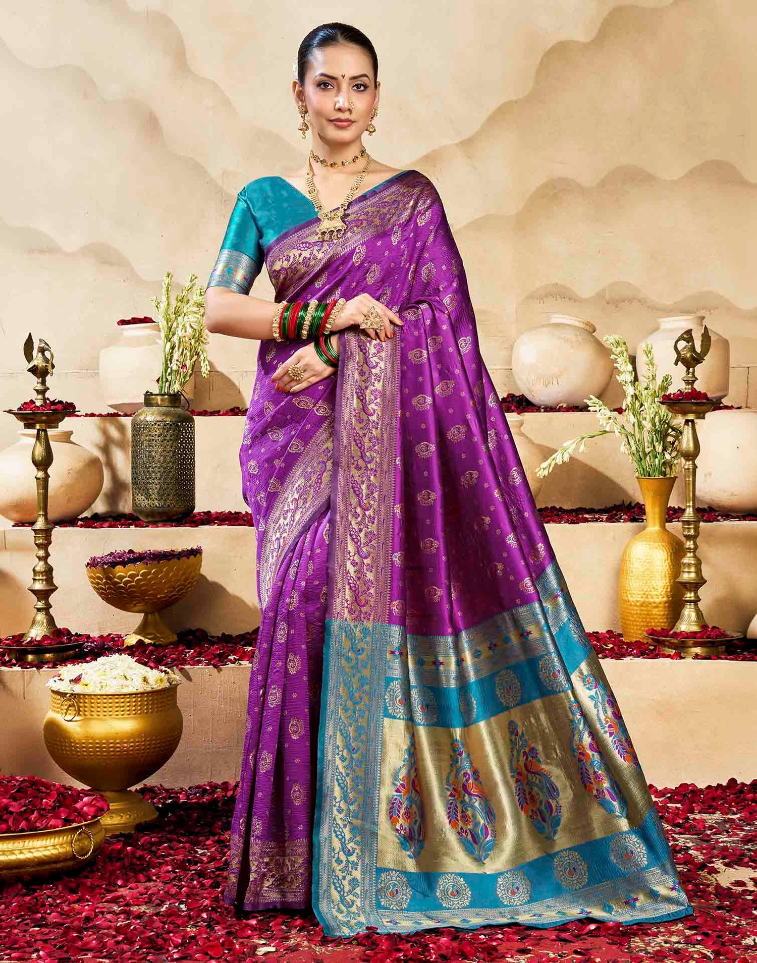 Purple Silk Woven Paithani Saree