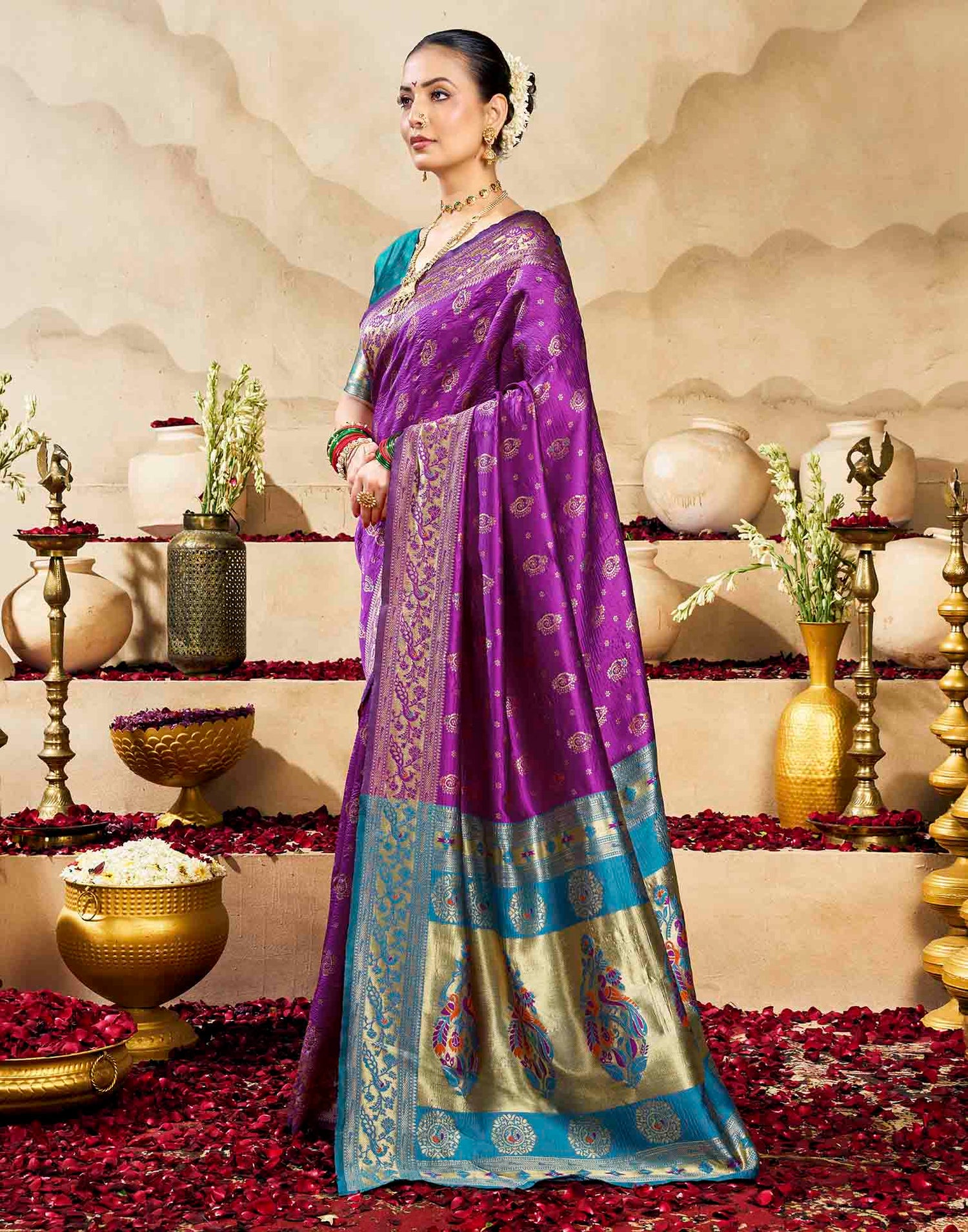 Purple Silk Woven Paithani Saree