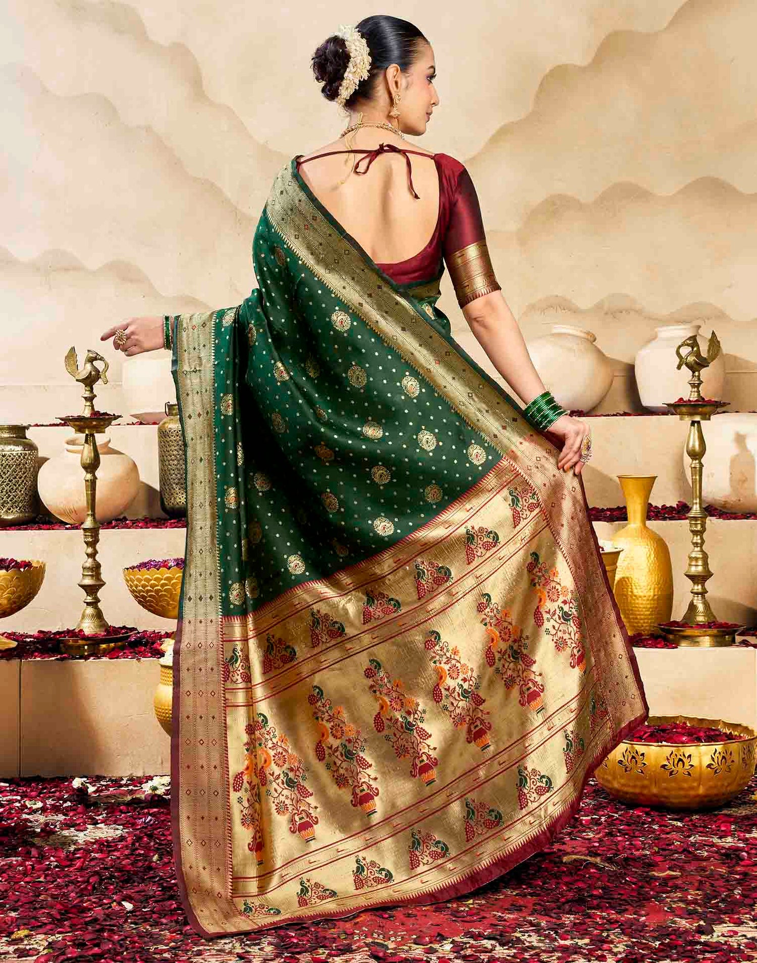 Dark Green Silk Woven Paithani Saree
