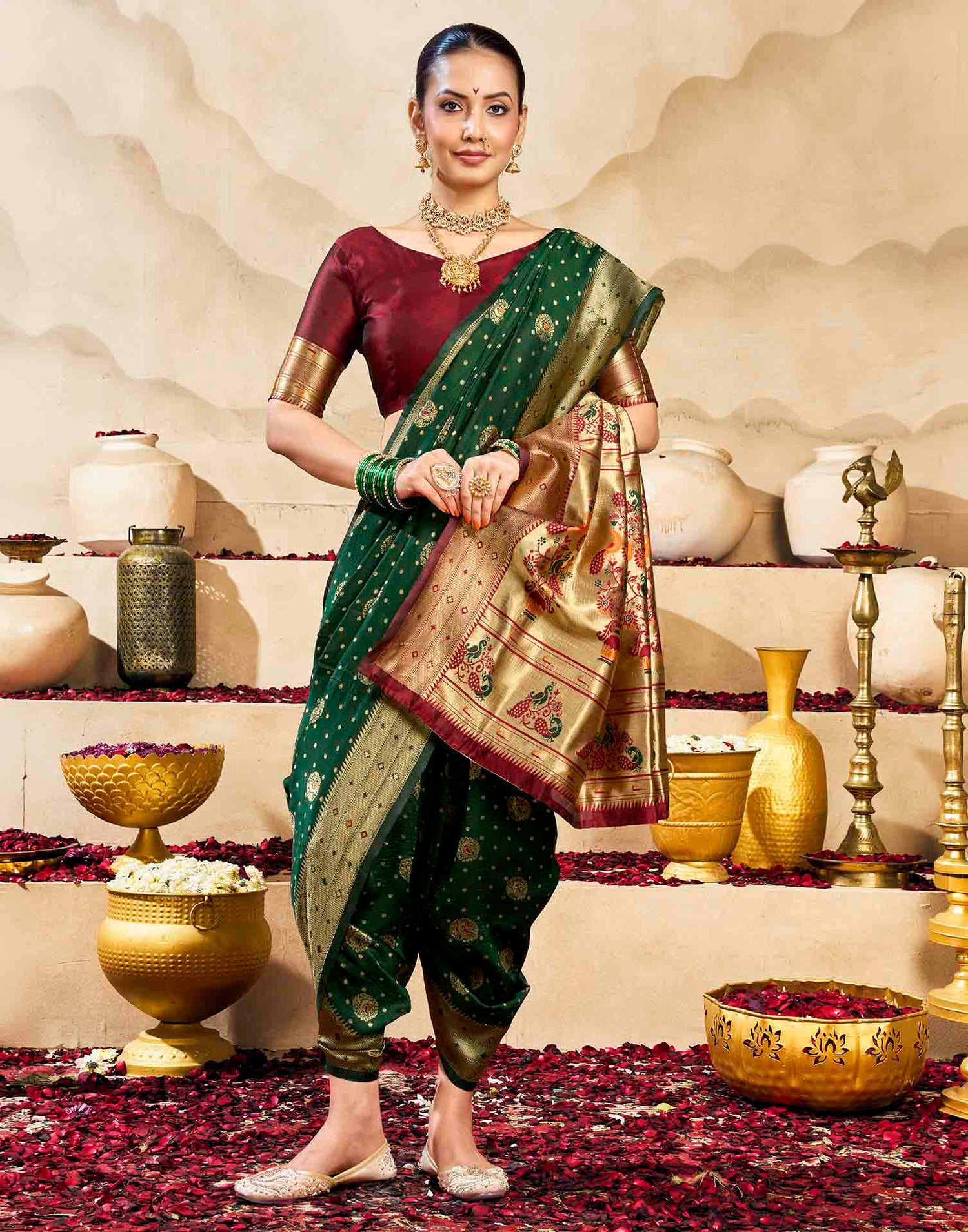 Dark Green Silk Woven Paithani Saree