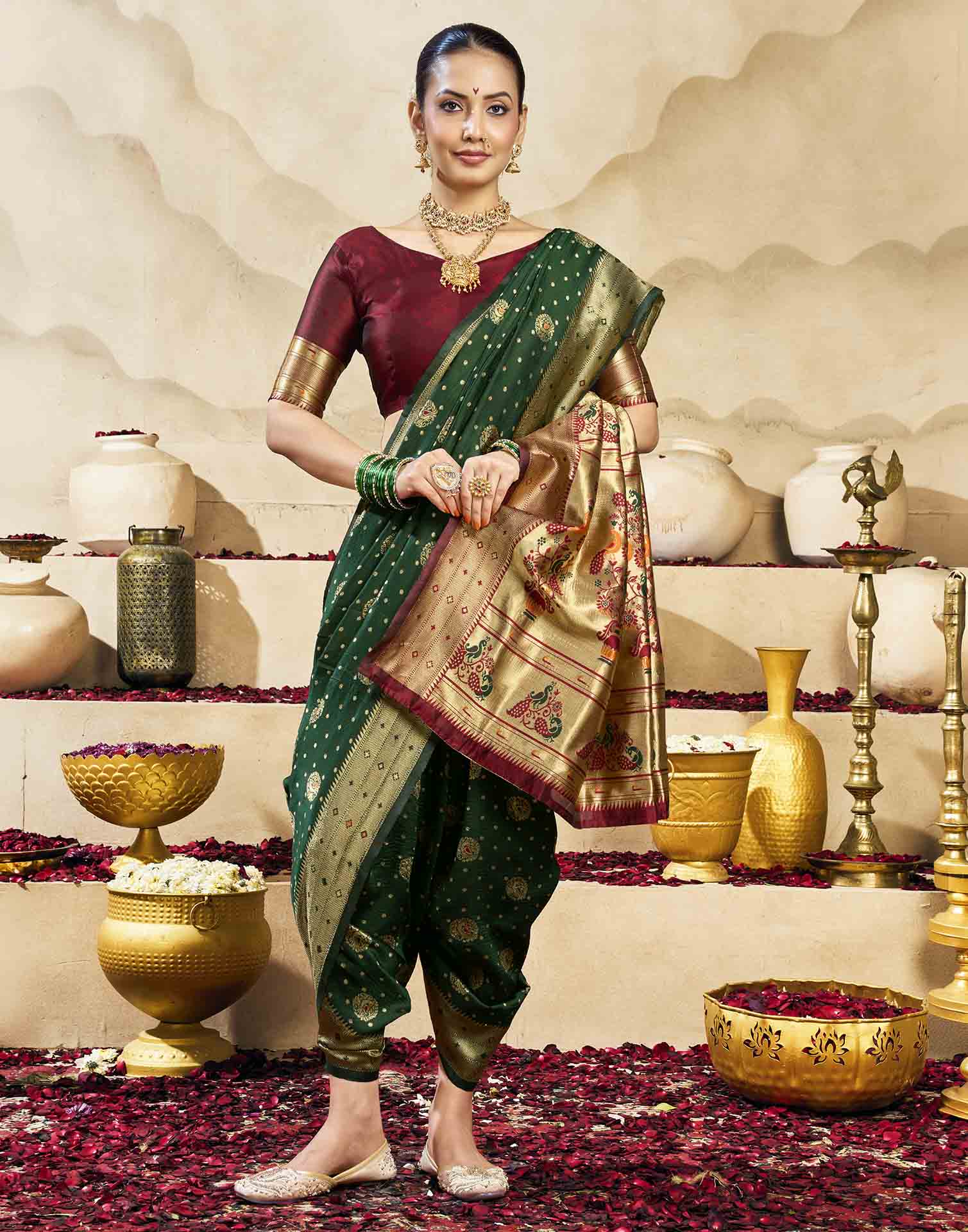 Dark Green Silk Woven Paithani Saree