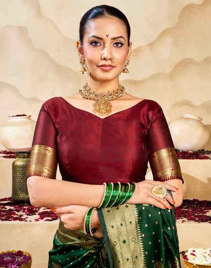 Dark Green Silk Woven Paithani Saree