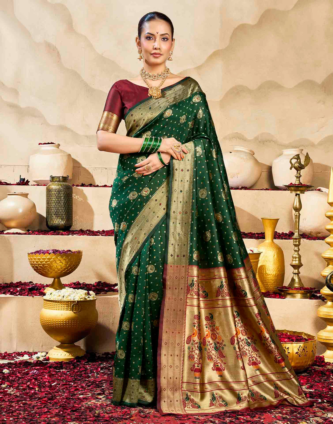 Dark Green Silk Woven Paithani Saree