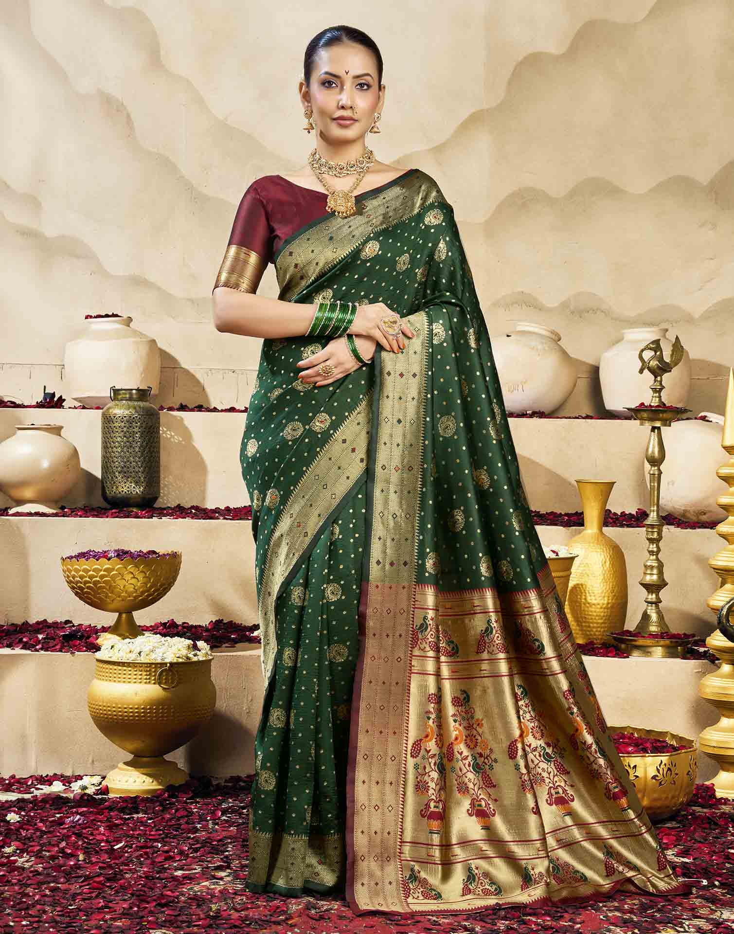 Dark Green Silk Woven Paithani Saree
