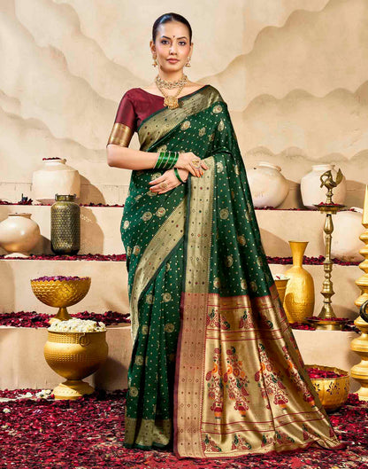 Dark Green Silk Woven Paithani Saree