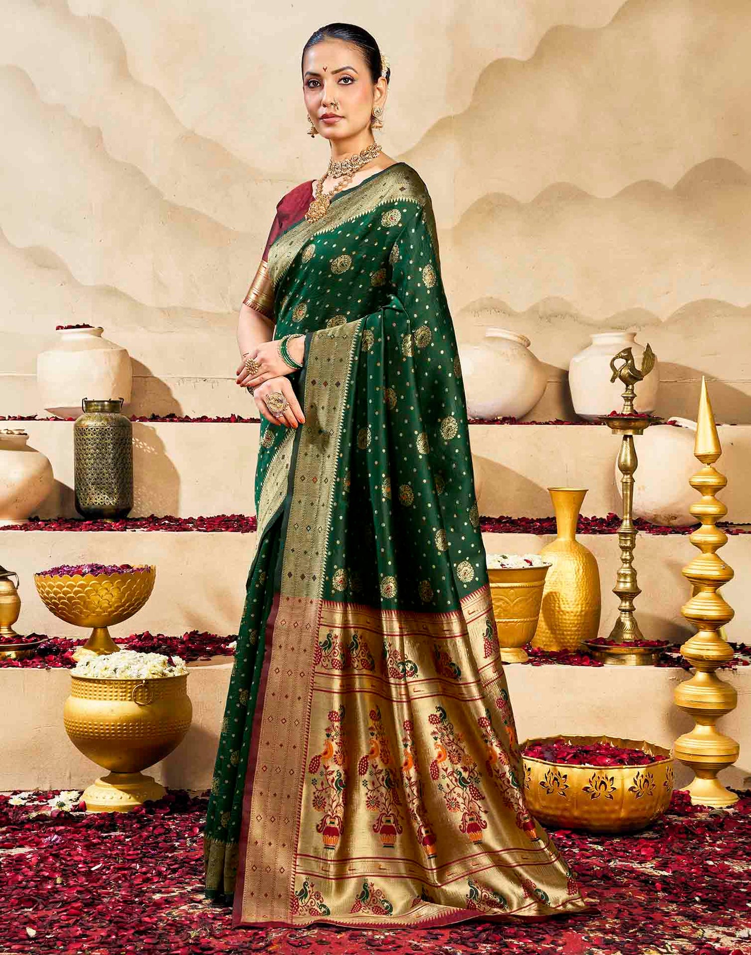 Dark Green Silk Woven Paithani Saree