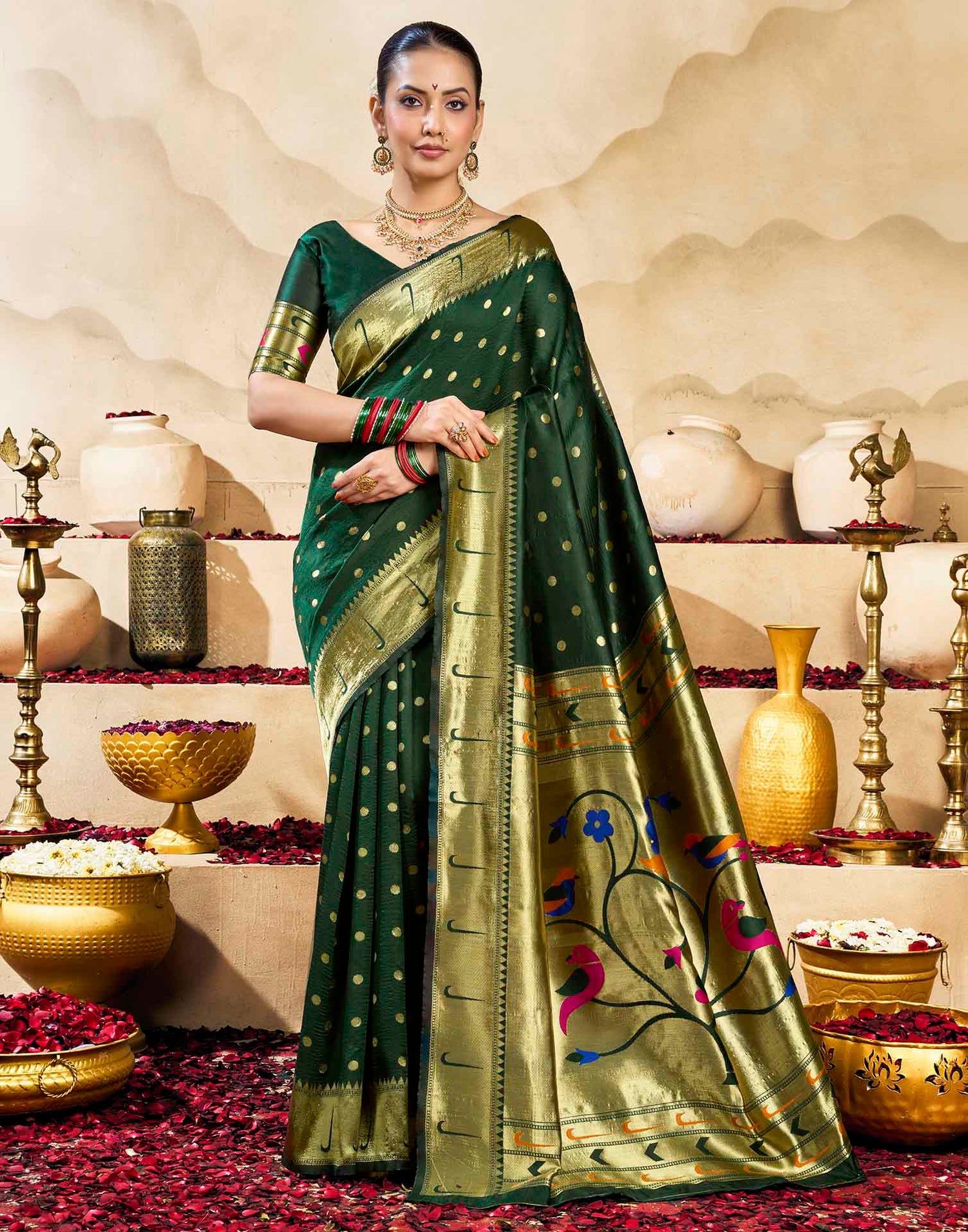 Dark Green Silk Woven Paithani Saree