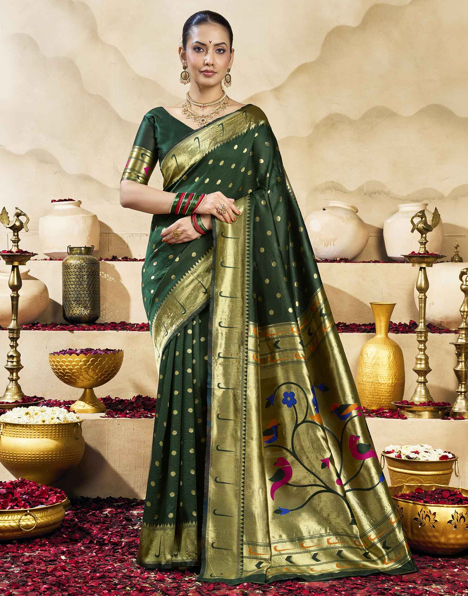 Dark Green Silk Woven Paithani Saree