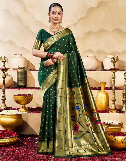 Dark Green Silk Woven Paithani Saree