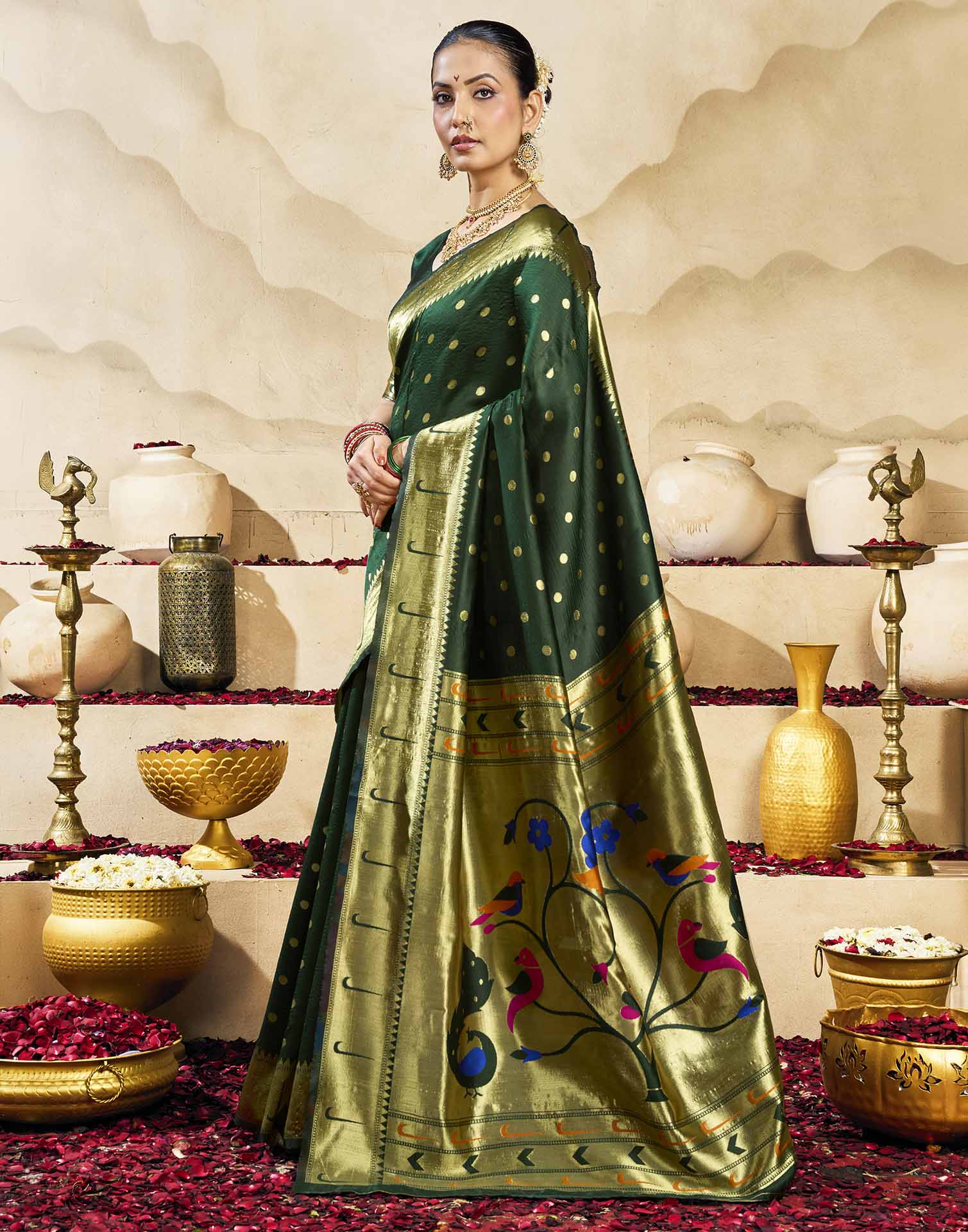 Dark Green Silk Woven Paithani Saree