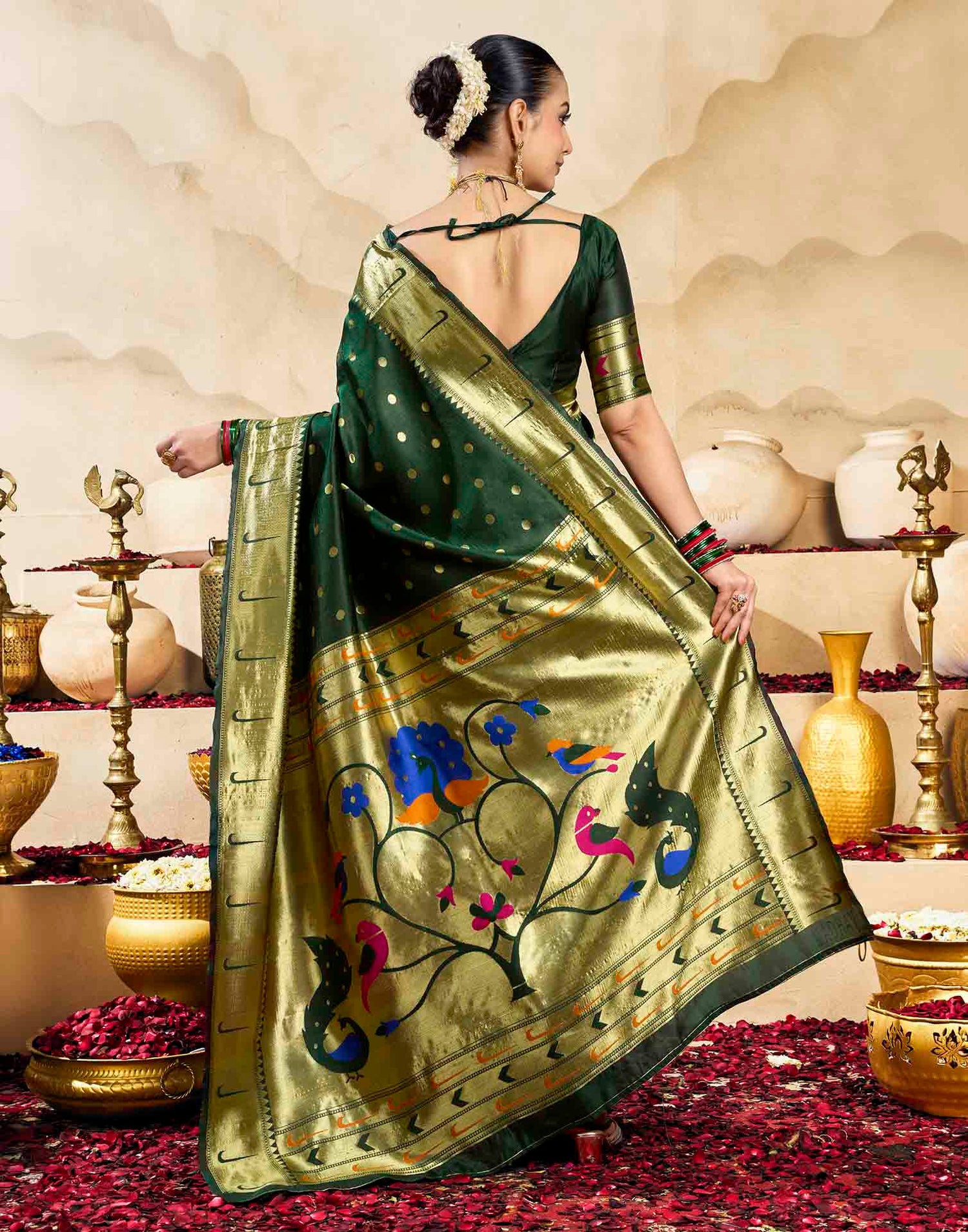 Dark Green Silk Woven Paithani Saree