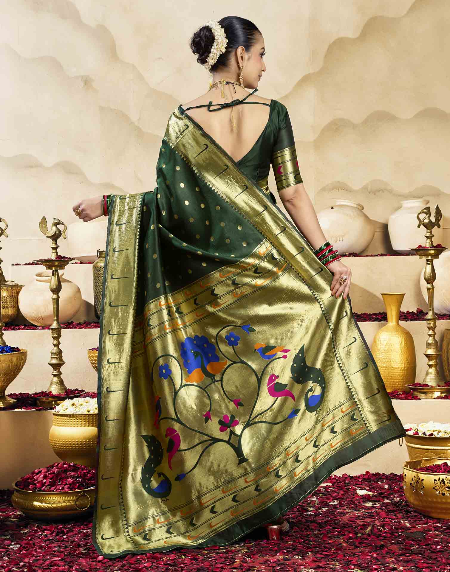 Dark Green Silk Woven Paithani Saree