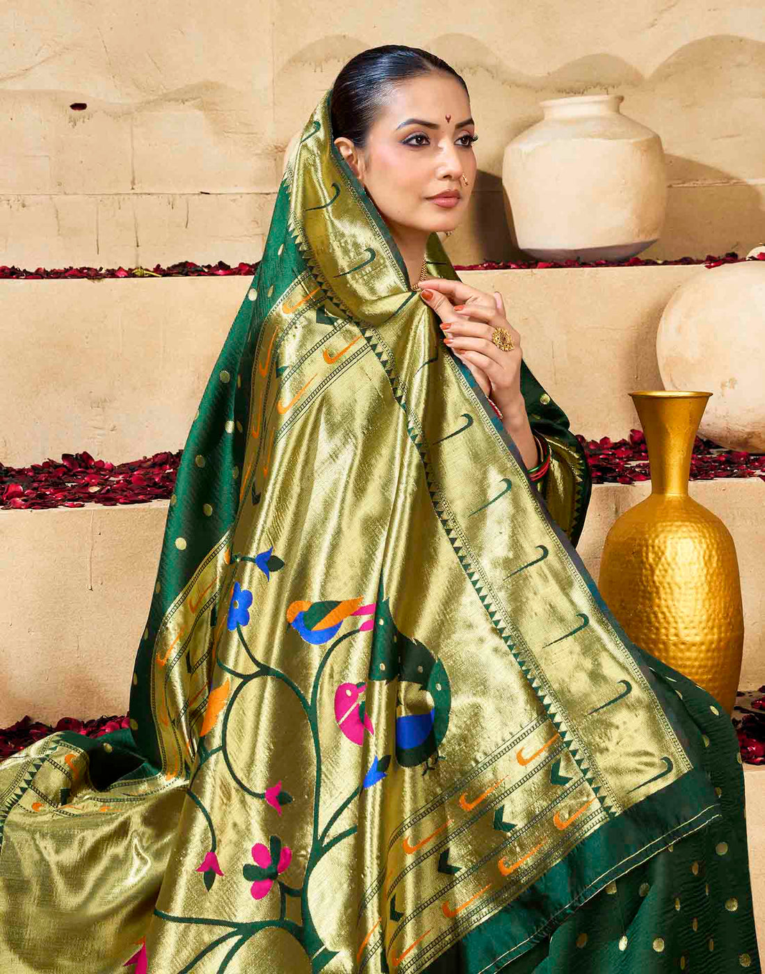 Dark Green Silk Woven Paithani Saree