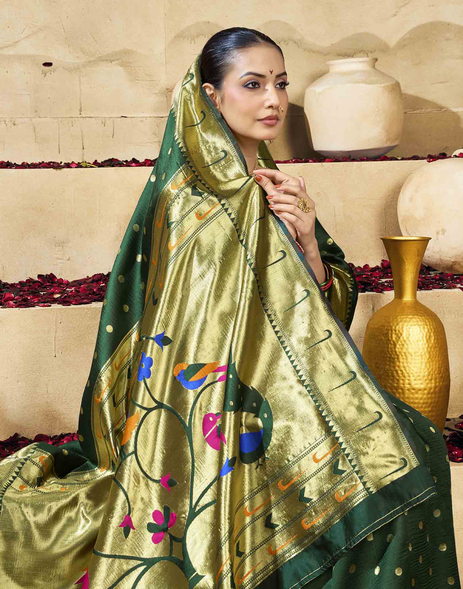 Dark Green Silk Woven Paithani Saree