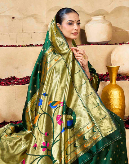 Dark Green Silk Woven Paithani Saree