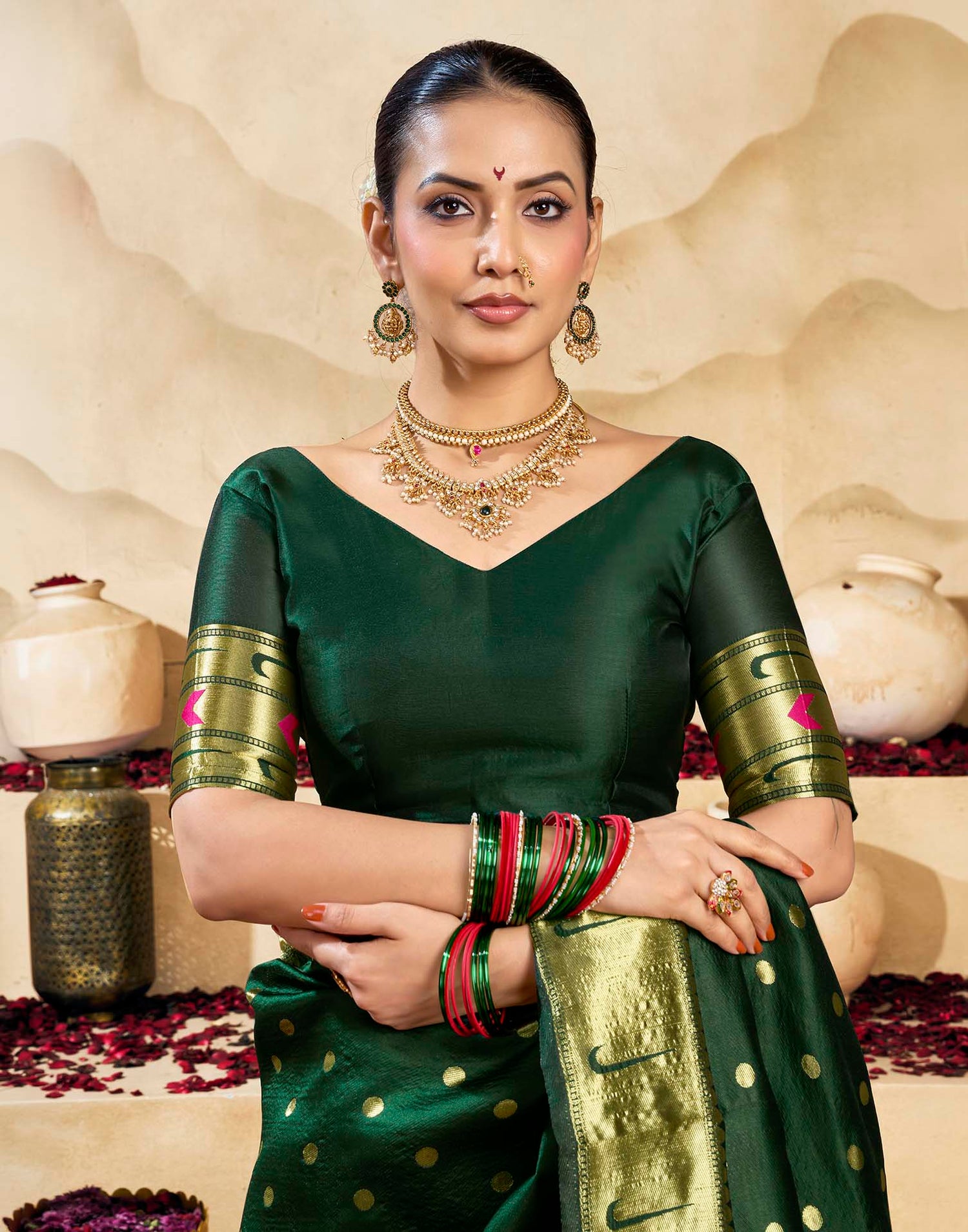 Dark Green Silk Woven Paithani Saree