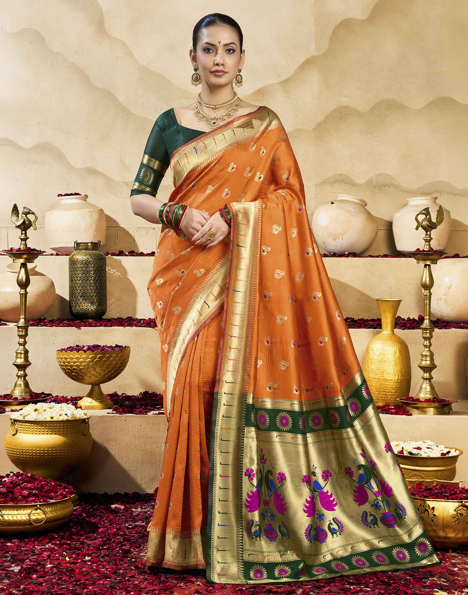 Orange Silk Woven Paithani Saree