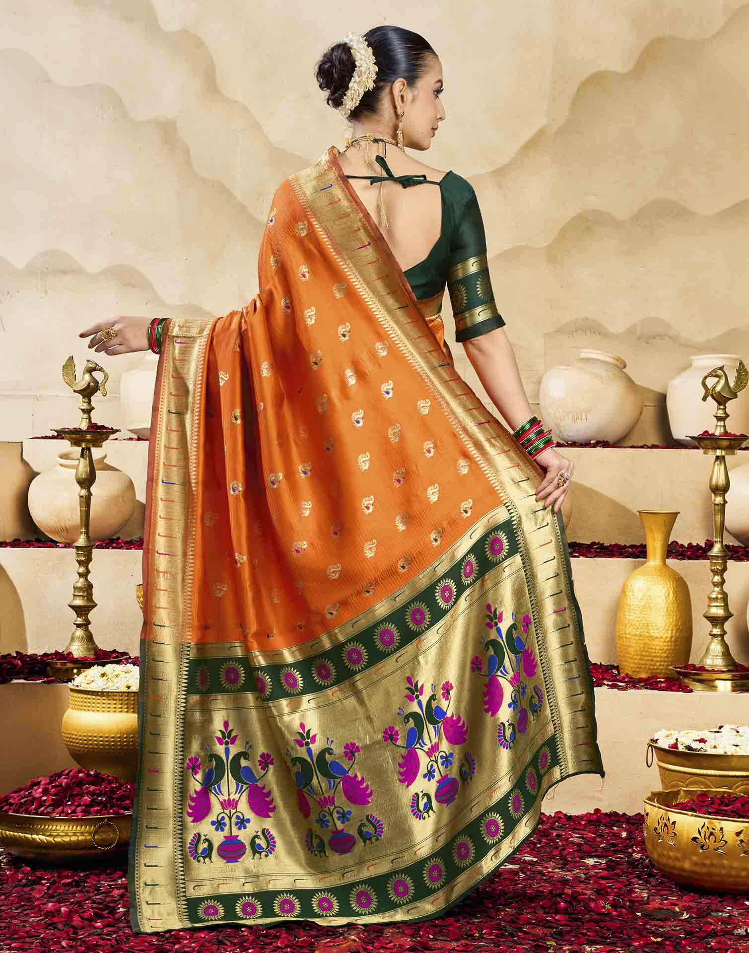 Orange Silk Woven Paithani Saree