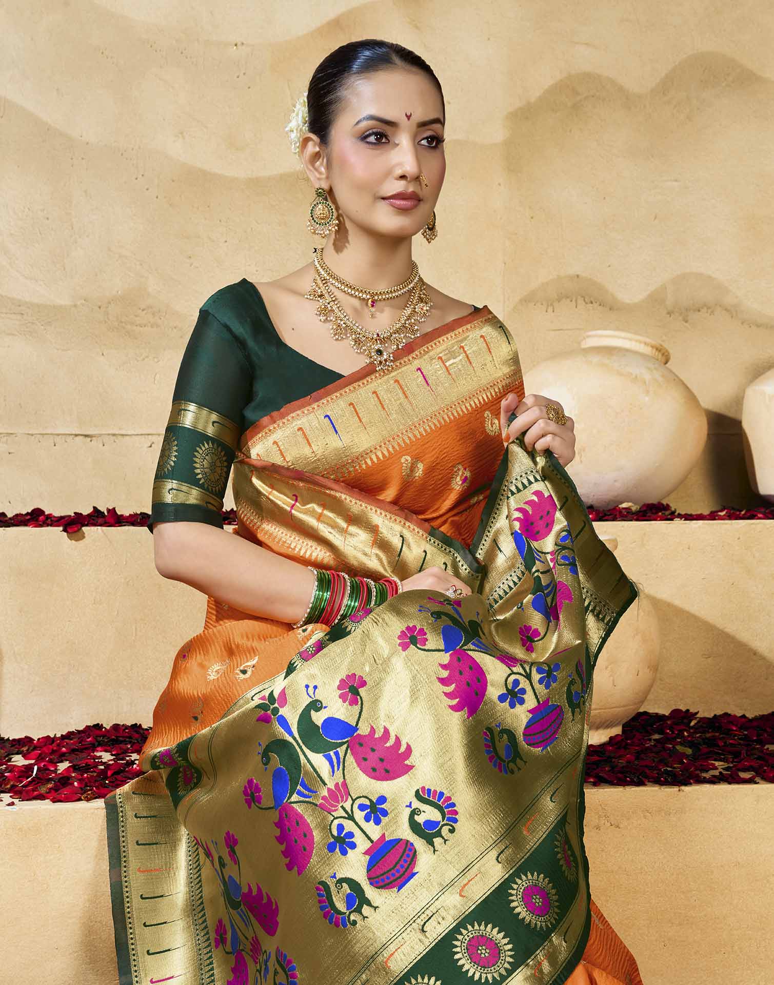 Orange Silk Woven Paithani Saree
