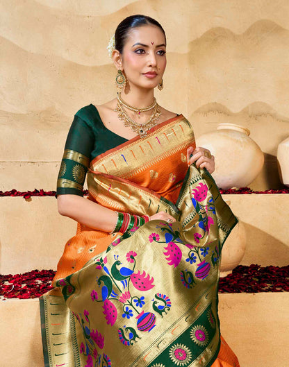 Orange Silk Woven Paithani Saree