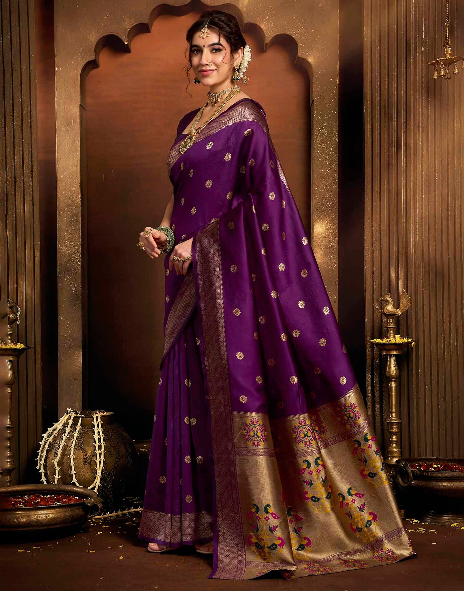 Purple Silk Woven Paithani Saree