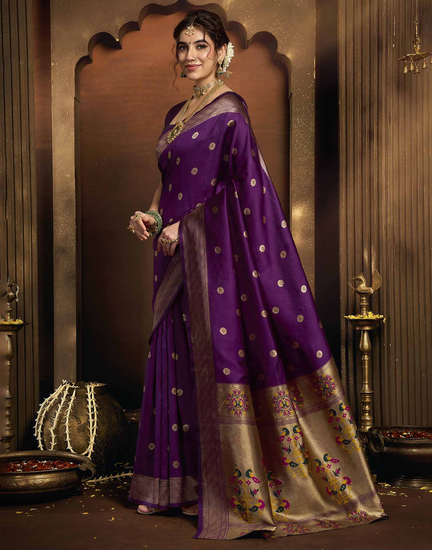 Purple Silk Woven Paithani Saree