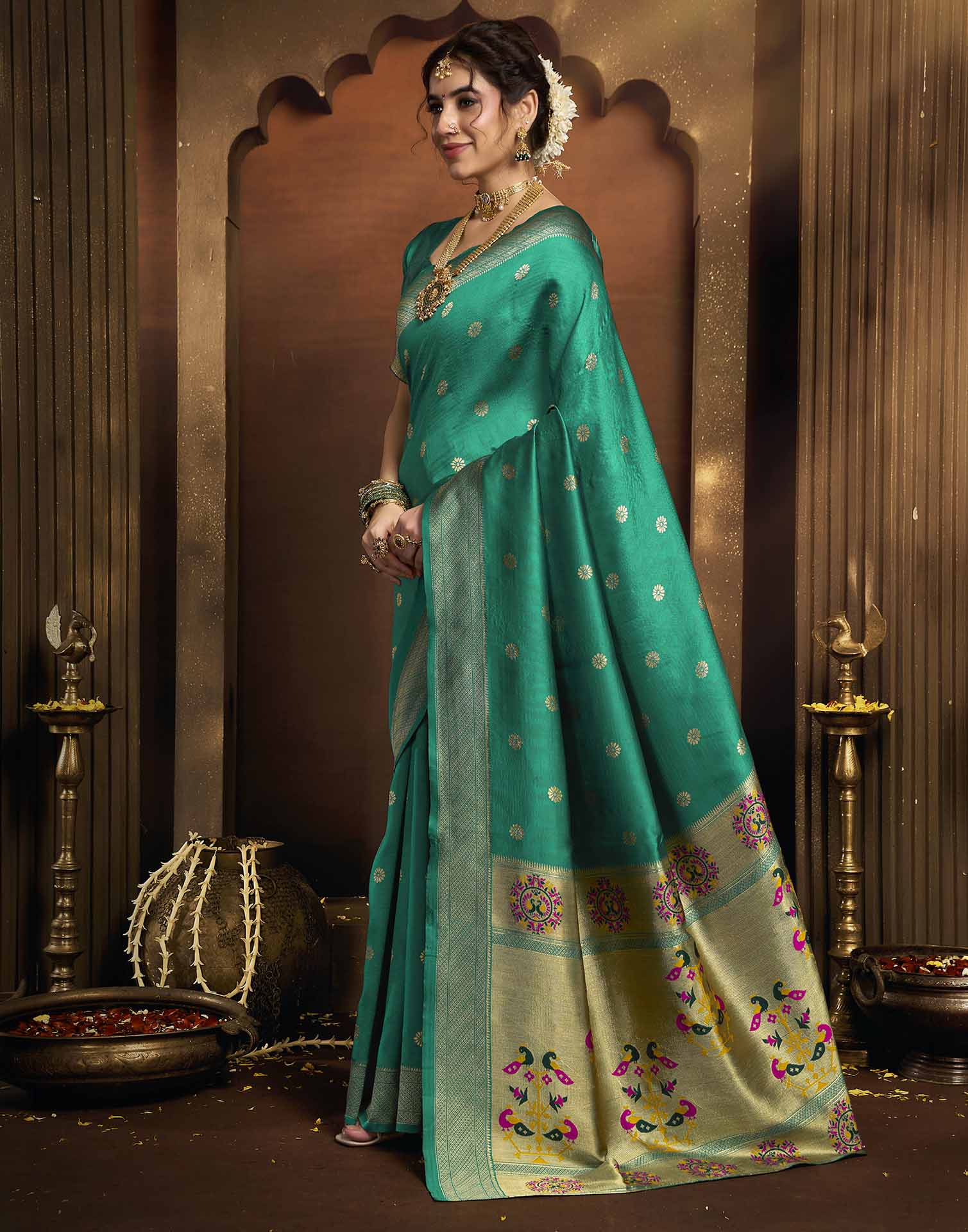 Turquoise Silk Woven Paithani Saree