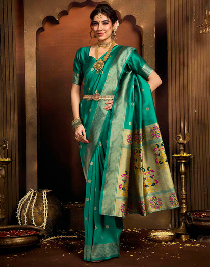 Turquoise Silk Woven Paithani Saree