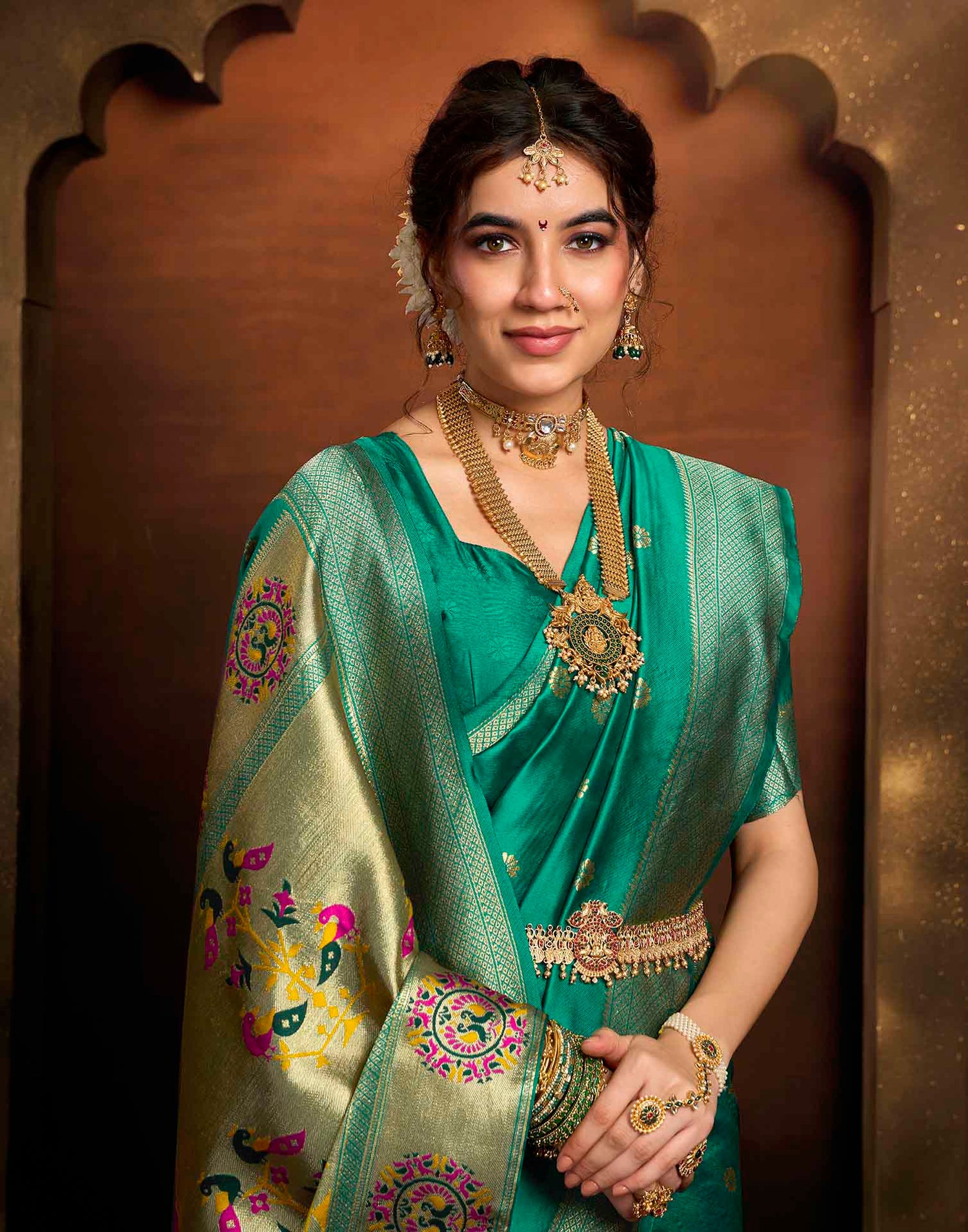 Turquoise Silk Woven Paithani Saree