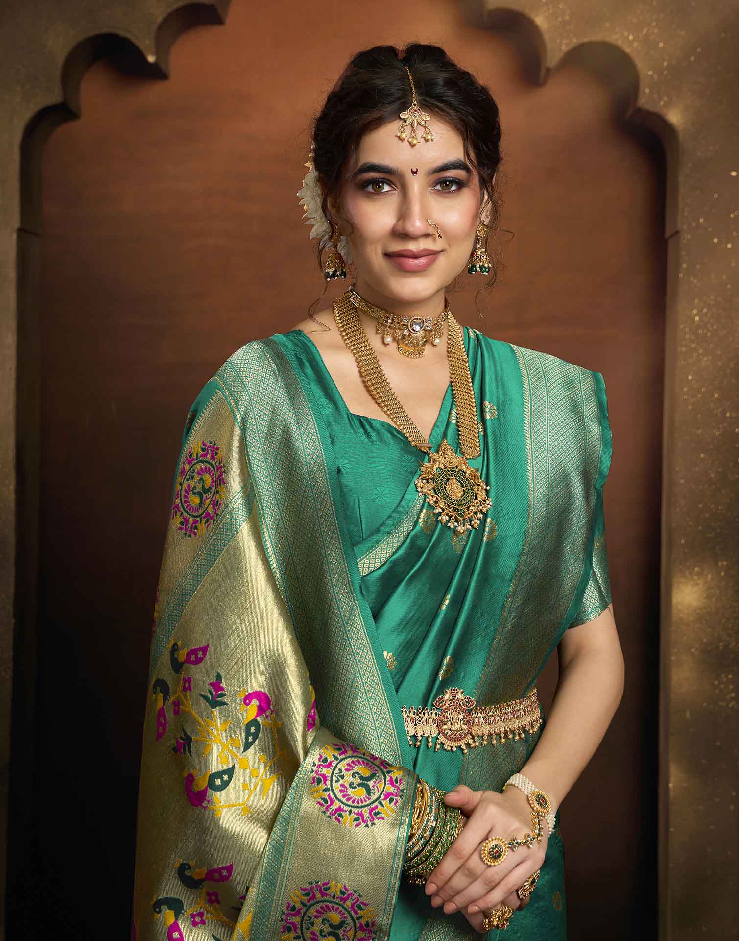 Turquoise Silk Woven Paithani Saree