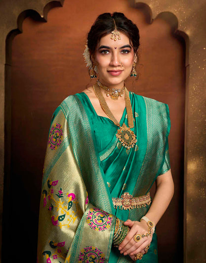 Turquoise Silk Woven Paithani Saree
