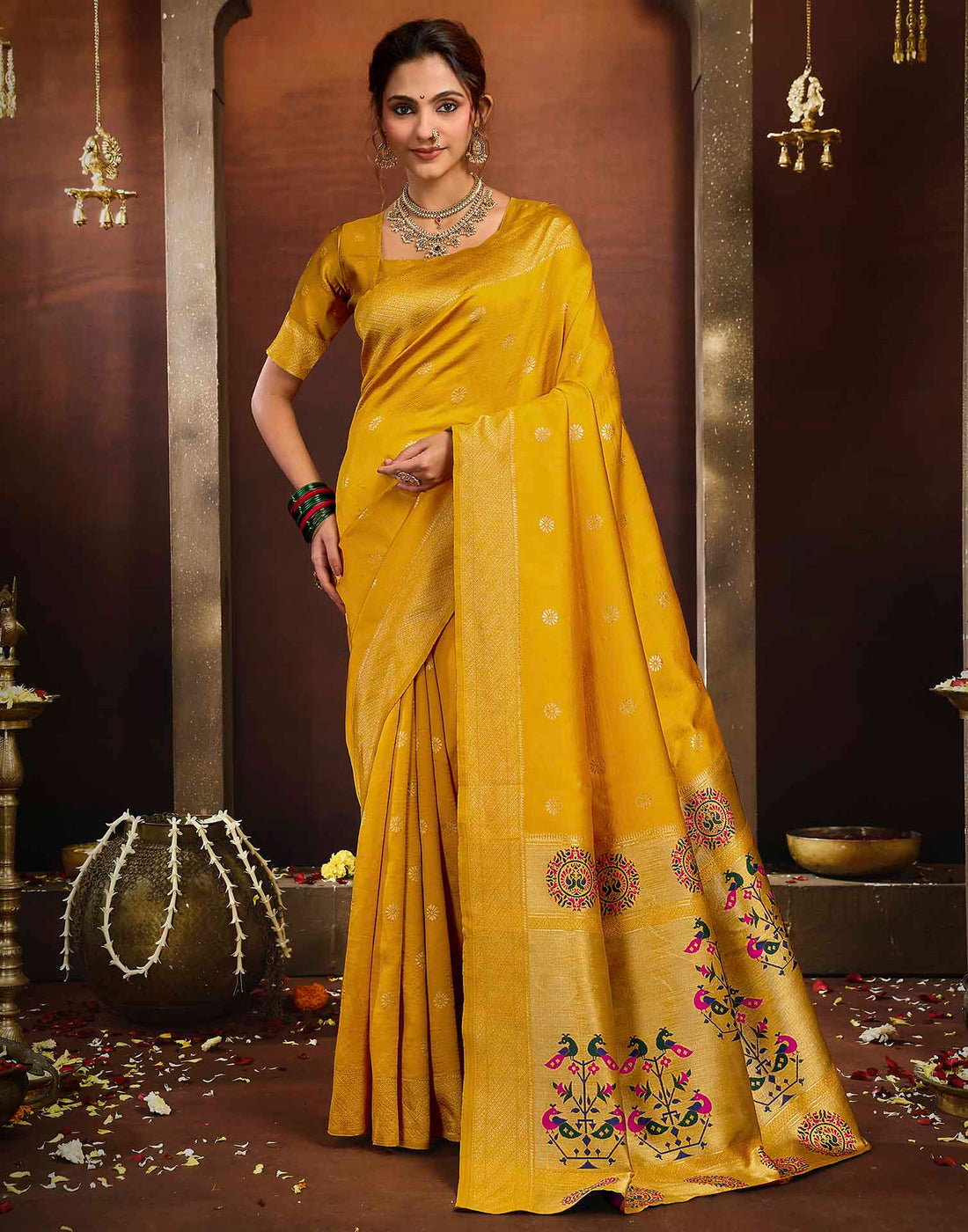 Yellow Silk Woven Paithani Saree