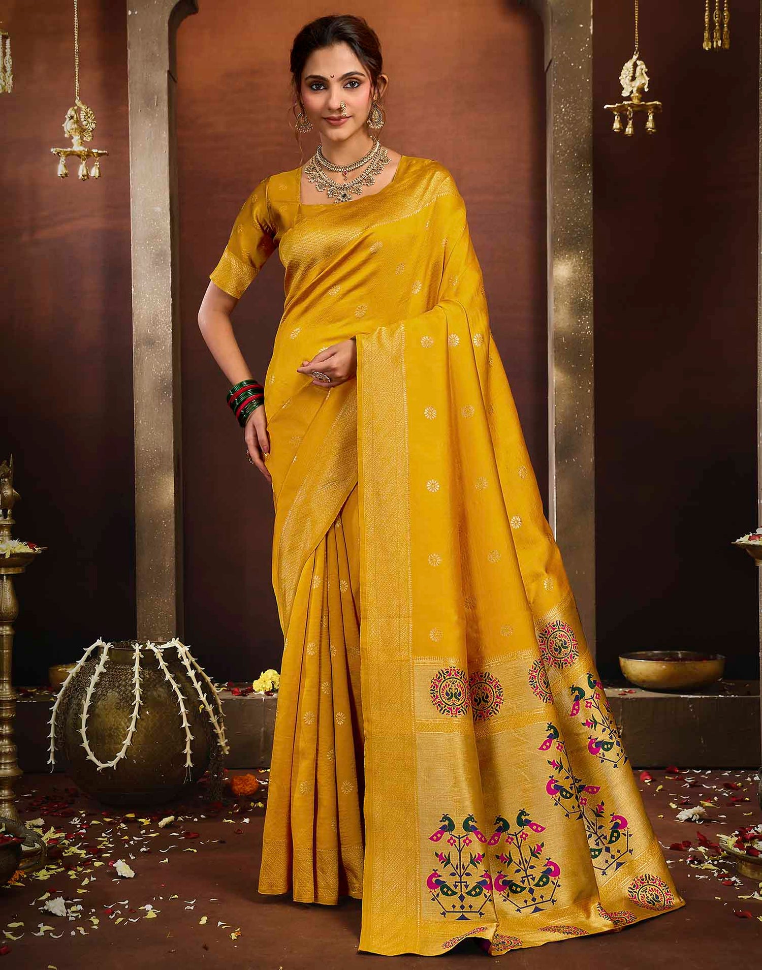 Yellow Silk Woven Paithani Saree