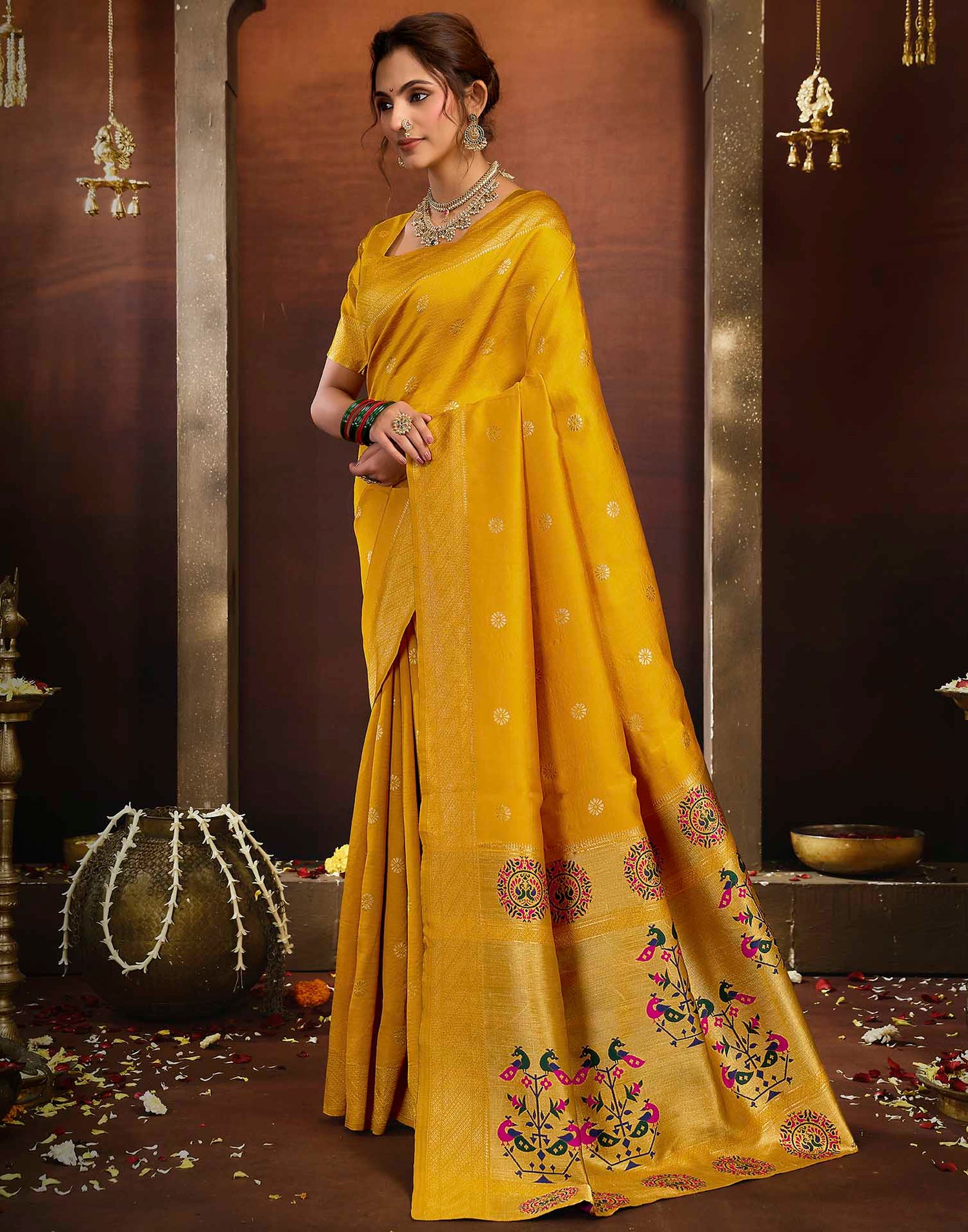 Yellow Silk Woven Paithani Saree