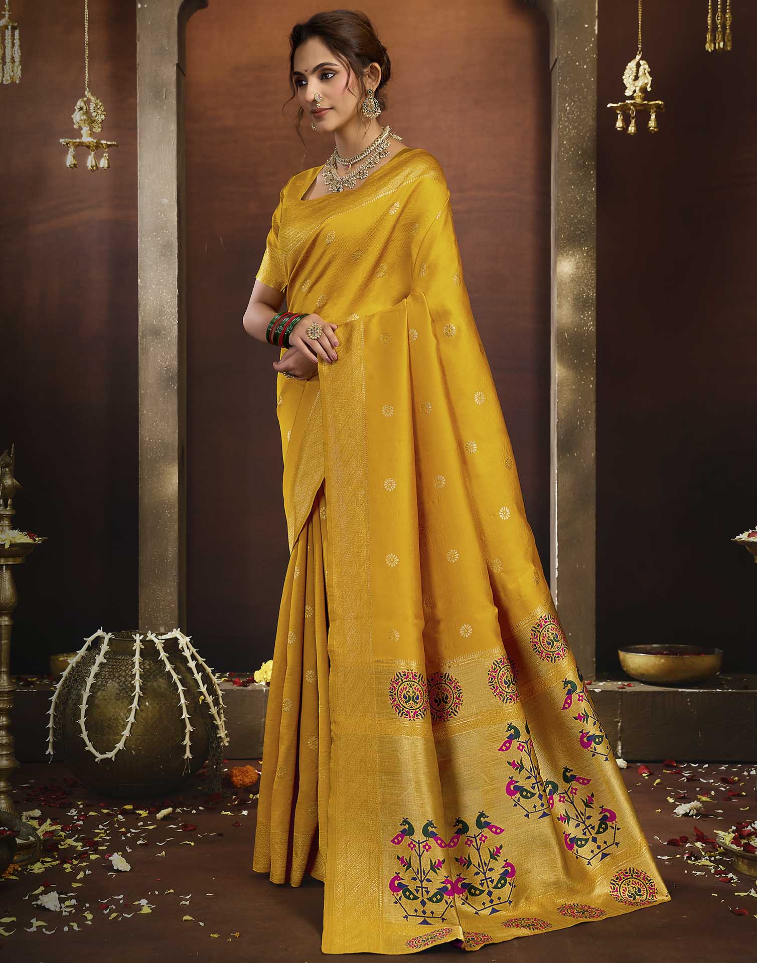 Yellow Silk Woven Paithani Saree