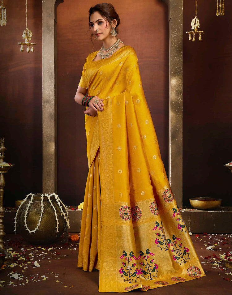 Yellow Silk Woven Paithani Saree