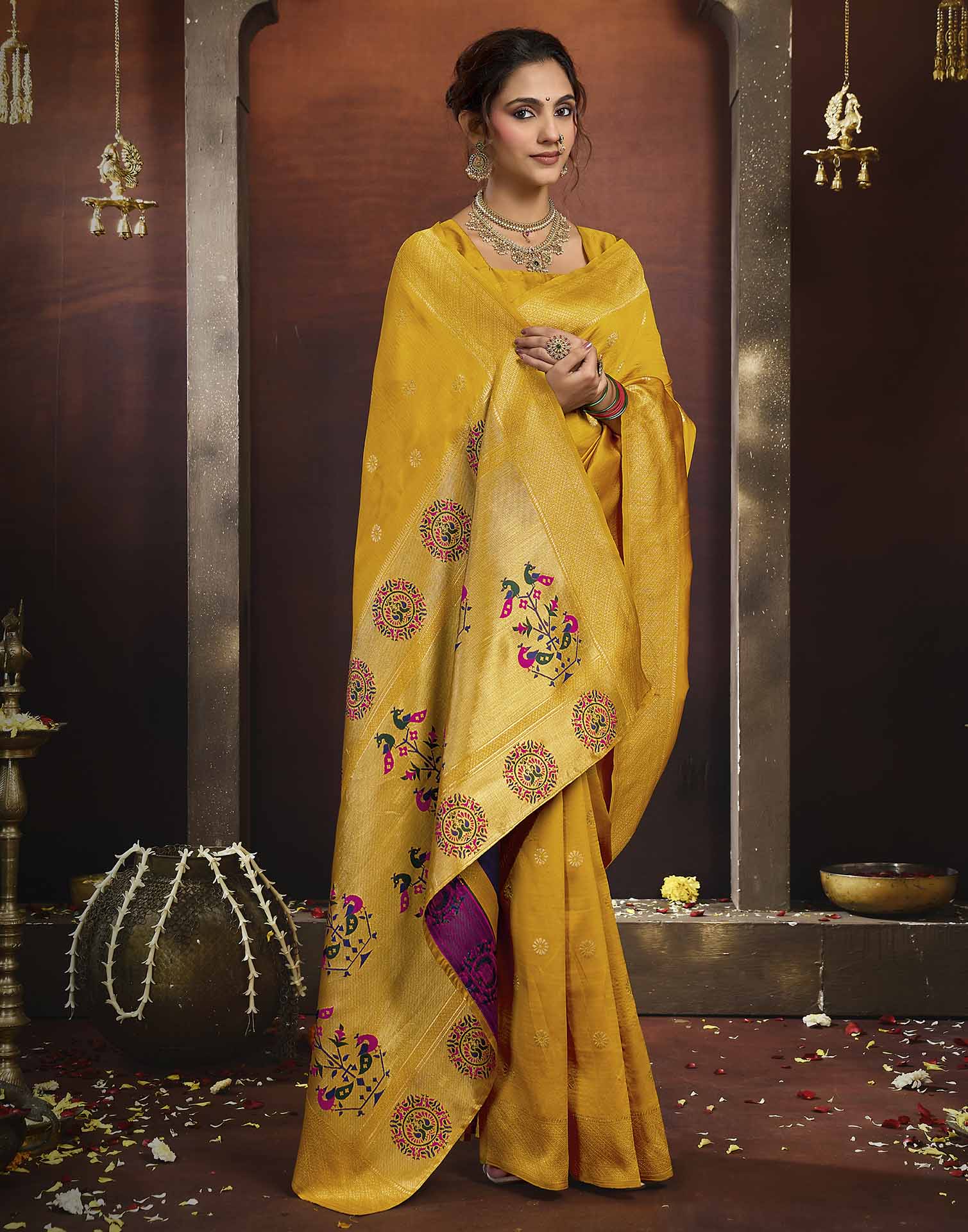 Yellow Silk Woven Paithani Saree