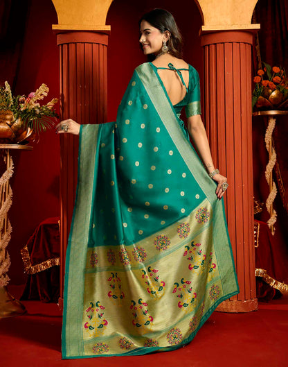 Teal Blue Silk Woven Paithani Saree