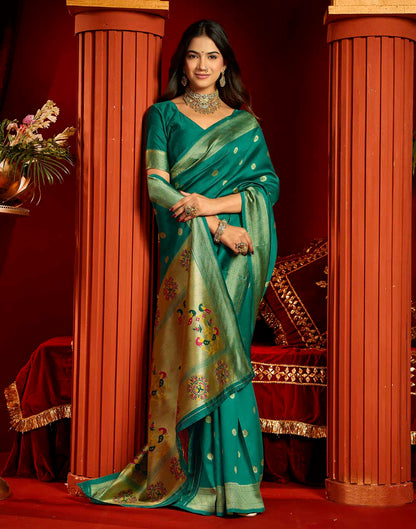 Teal Blue Silk Woven Paithani Saree
