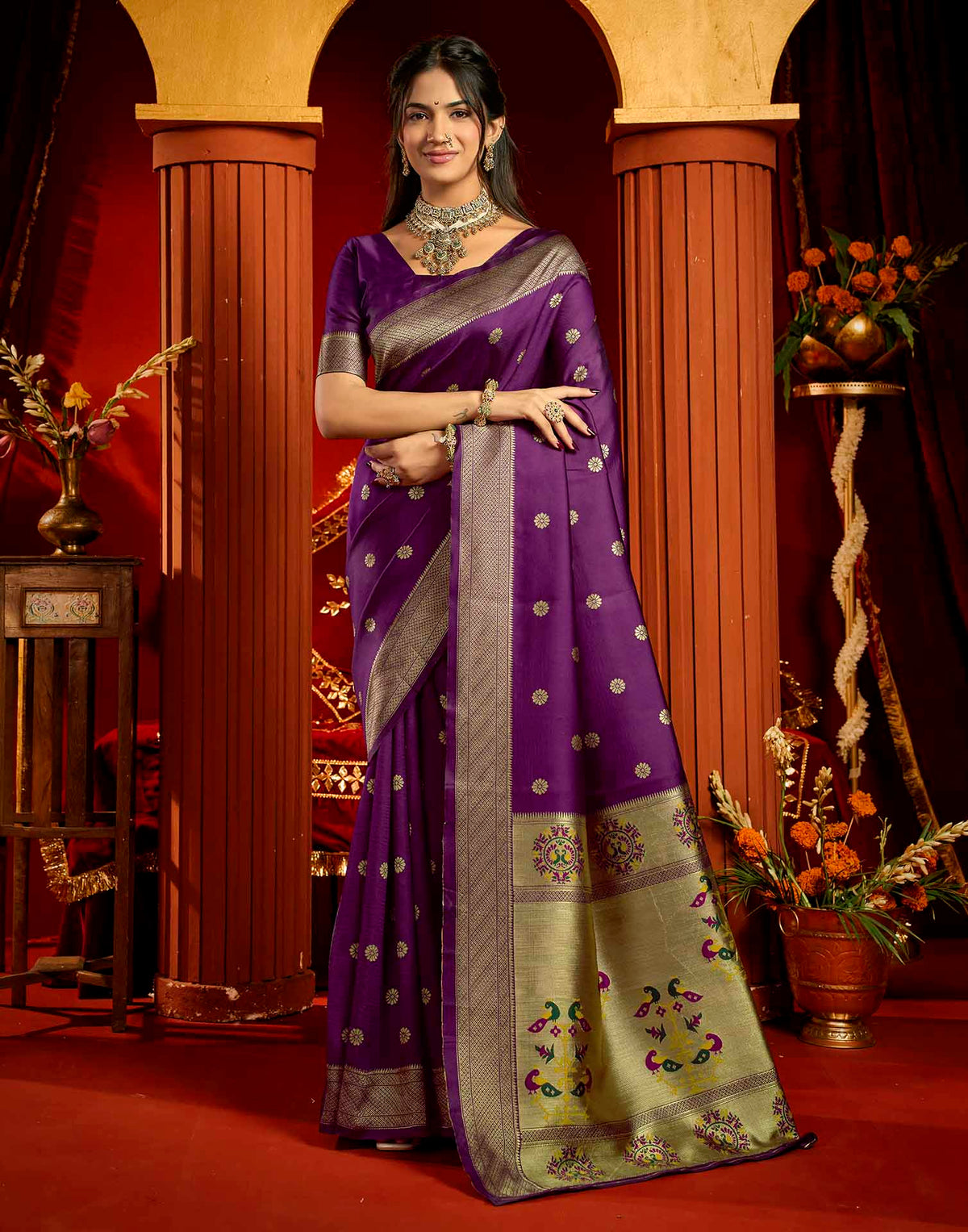 Purple Silk Woven Paithani Saree