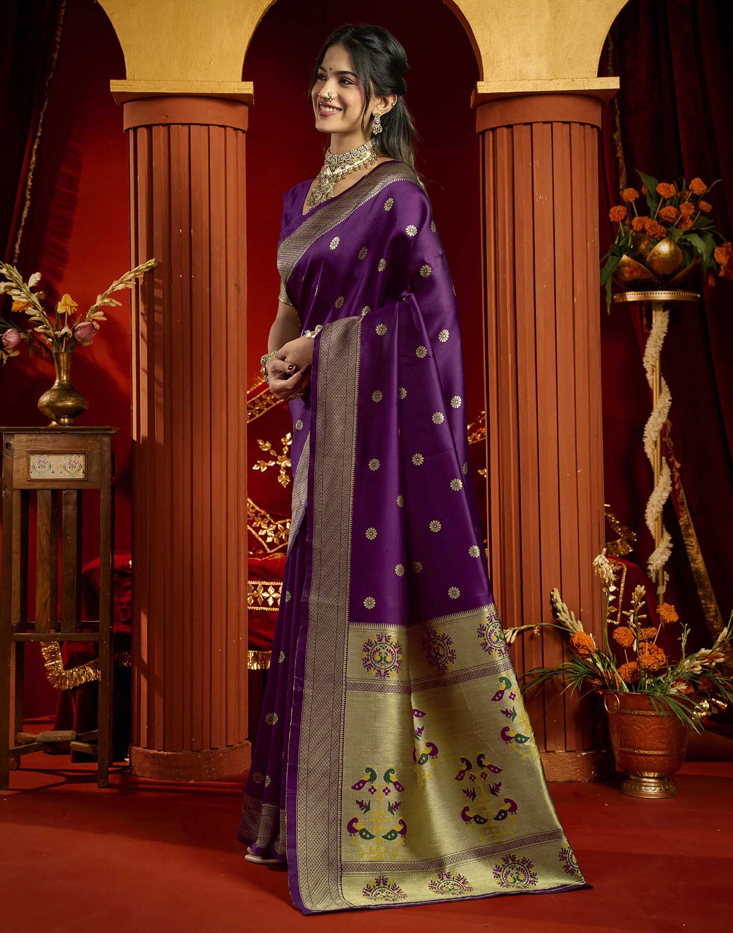 Purple Silk Woven Paithani Saree