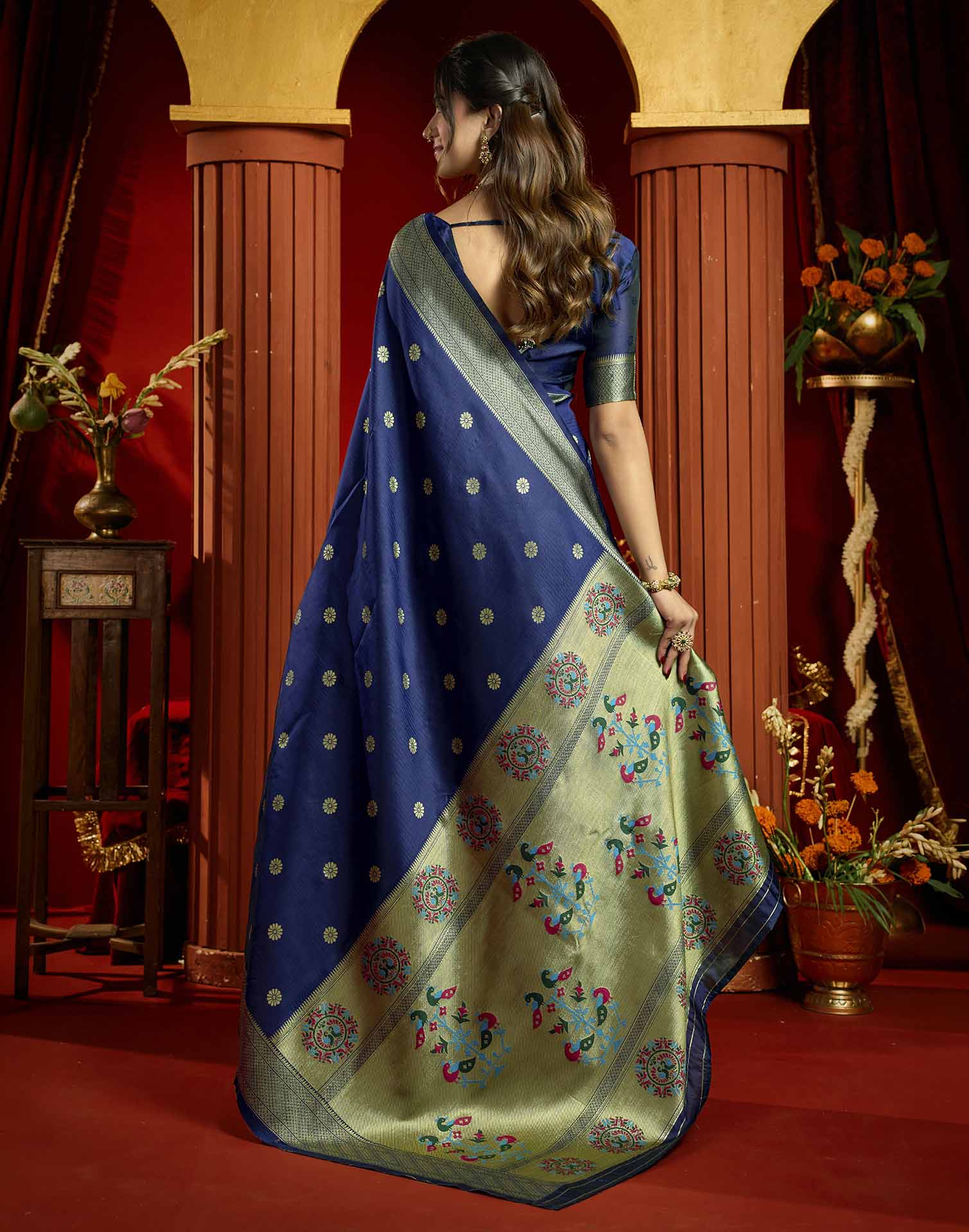 Royal Blue Silk Woven Paithani Saree
