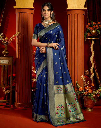 Royal Blue Silk Woven Paithani Saree
