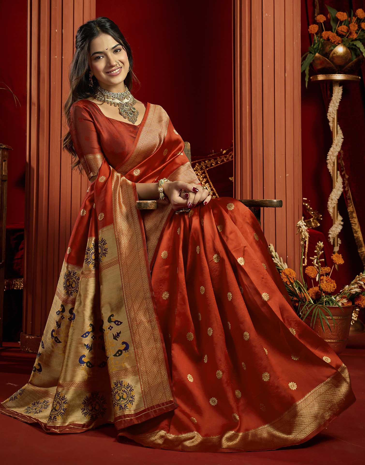 Red Silk Woven Paithani Saree
